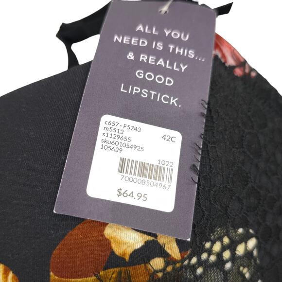Cacique Collection Seriously Sexy Floral Print Bra 42C Black Floral Lace - Picture 7 of 11